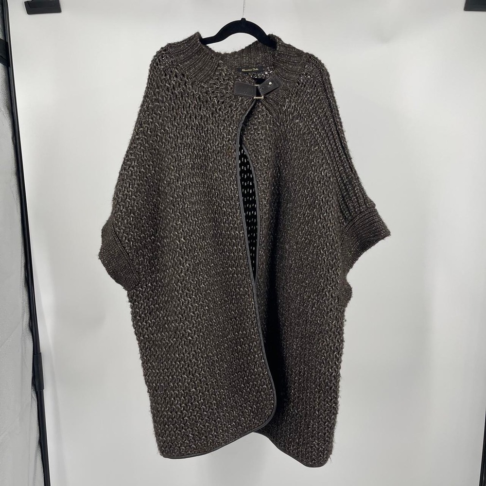 Massimo Dutti Women's Poncho Knit Cardigan Wool Blend Buckle M Fall Quiet Luxury